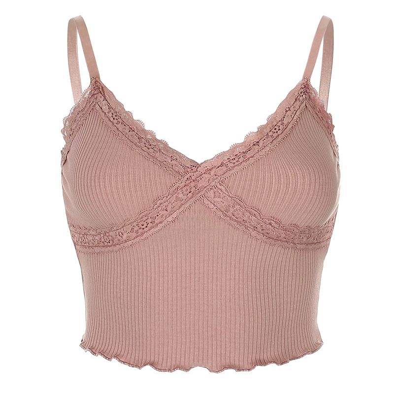 Crop Top Women Lace Cami Top Sexy Top Femme Pink Cute tops V Neck Fashion Cotton Tank Tops summer tops for women 2020 croptop