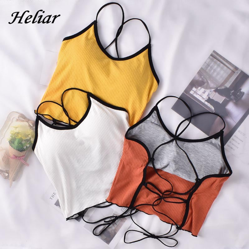HELIAR Halter Tops Women Backless Bandage Sexy Crop Tops Women Solid Cotton Underwear Bra Tops For Women топ женский 2020 Summer