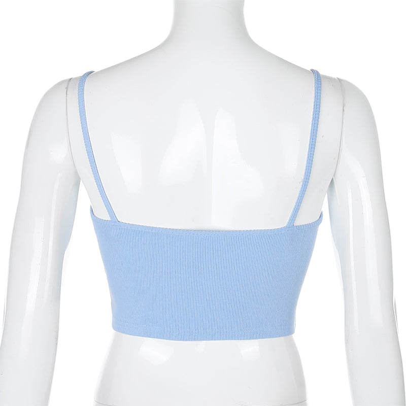 Sweetown Home Fashion Women Lace Patchwork Crop Top V Neck Sexy Skinny Sleeveless Summer Blue Tops Female Harajuku Streetwear