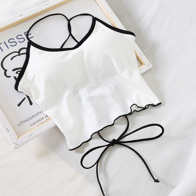 HELIAR Halter Tops Women Backless Bandage Sexy Crop Tops Women Solid Cotton Underwear Bra Tops For Women топ женский 2020 Summer