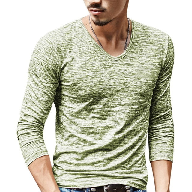 2019 Men Casual T Shirts Long Sleeve Tops Tees Shirt Mens Clothing Fashion V Neck Tshirt Undetshirts 3XL Oversized