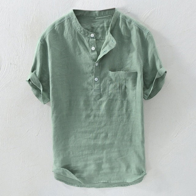 Casual Men's shirt Camisa Summer Short sleeve Shirt men Fashion Pure Cotton Hemp Button Large Blouse Top Camisa masculina