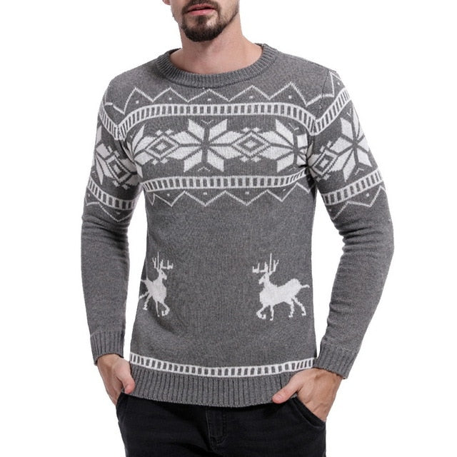 Vertvie Mens Causal O Neck Sweater Deer Printed Autumn Winter Christmas Pullover Knitted Jumper Sweaters Slim Fit Male Clothes