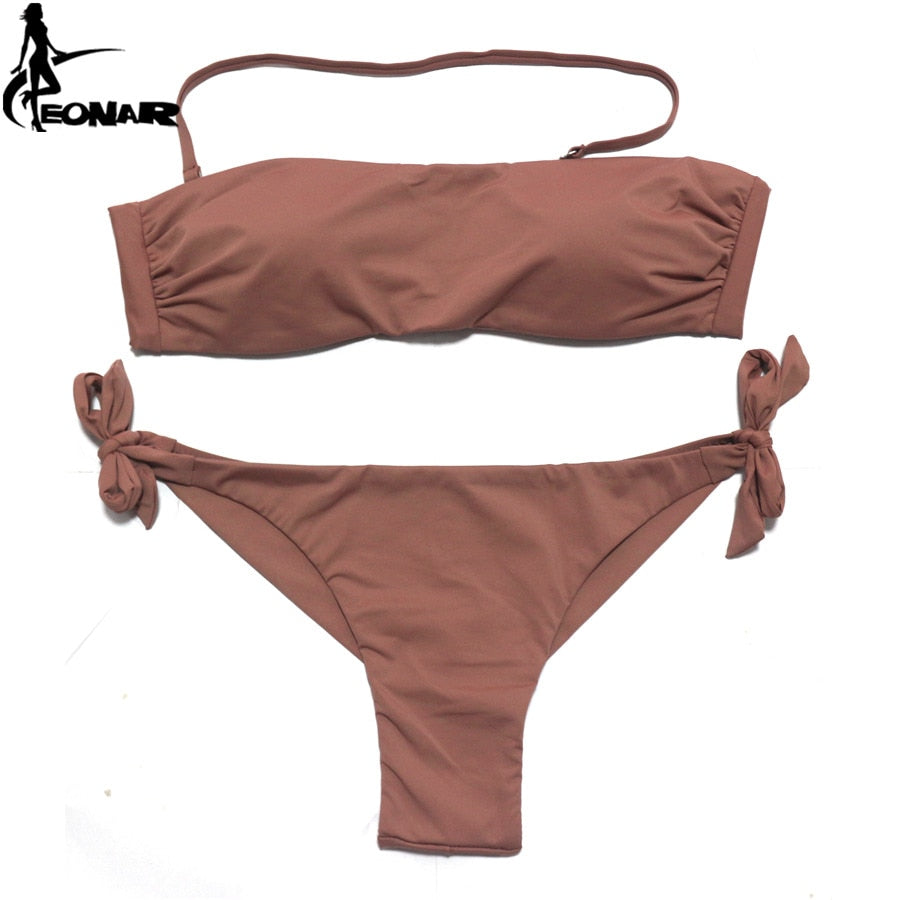 EONAR Bikini 2020 Solid Women Swimsuit Brazilian Cut Bottom Bikini Set Push Up Swimwear Femme Bathing Suits Sport Beach Wear
