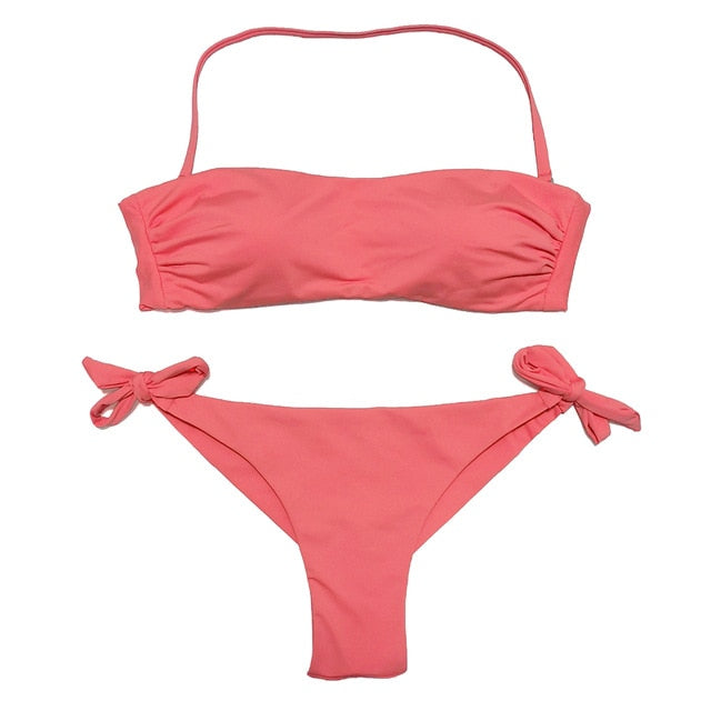 EONAR Bikini 2020 Solid Women Swimsuit Brazilian Cut Bottom Bikini Set Push Up Swimwear Femme Bathing Suits Sport Beach Wear