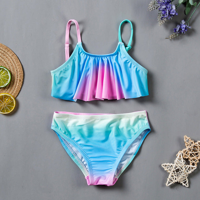 5~14Year Teenager Girls Swimwear Two pieces Girls swimsuit High quality Kids Bikini sets Falbala Children Beach wear-ST192mix