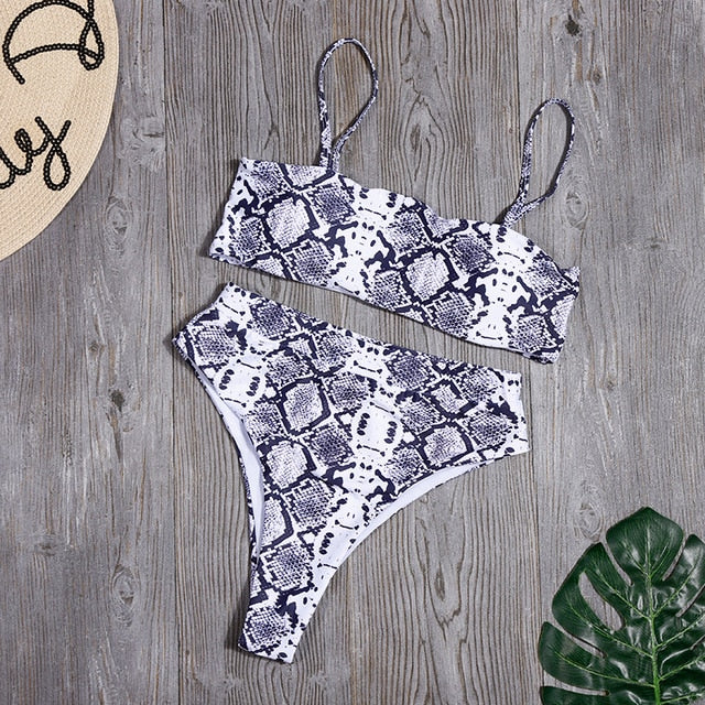 Solid High Waist Bikini Set Sexy Leopard Bikinis Women Snake Print Bathing SuitSwimsuit 2020 New Swimwear Summer Beachwear
