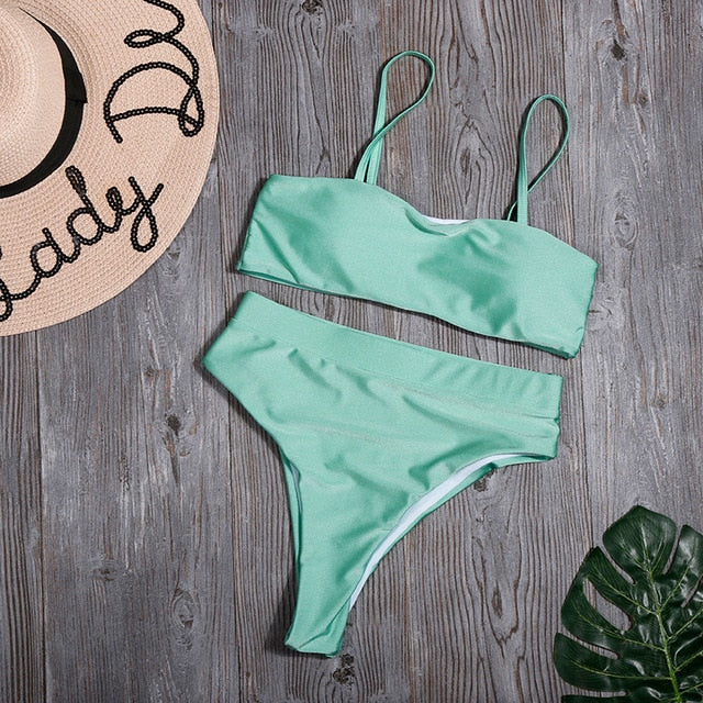 Solid High Waist Bikini Set Sexy Leopard Bikinis Women Snake Print Bathing SuitSwimsuit 2020 New Swimwear Summer Beachwear