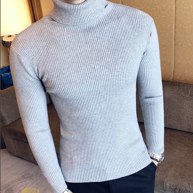 Winter High Neck Thick Warm Sweater Men Turtleneck Brand Mens Sweaters Slim Fit Pullover Men Knitwear Male Double collar