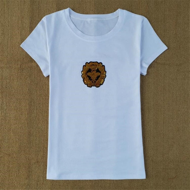 Gold Color VOGUE Print Tshirt Women Tops Summer Short Sleeve O-Neck Tee Shirt Femme Cotton T Shirt Women Harajuku Camiseta Mujer