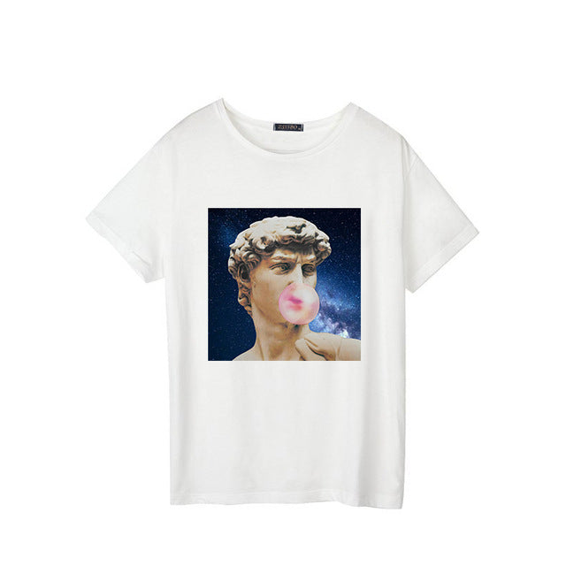 David Michelangelo Summer Short Sleeve Printed statue Bubble gum chewing gum print Fun Harajuku tshirt Plus size new T-shirt