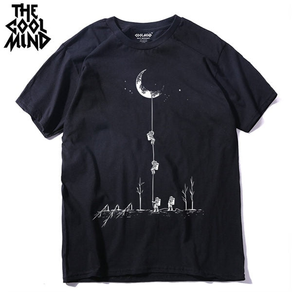 COOLMIND 100% cotton casual short sleeve moon theam men T shirt o-neck knitted comfortable fabric street style men t-shirt