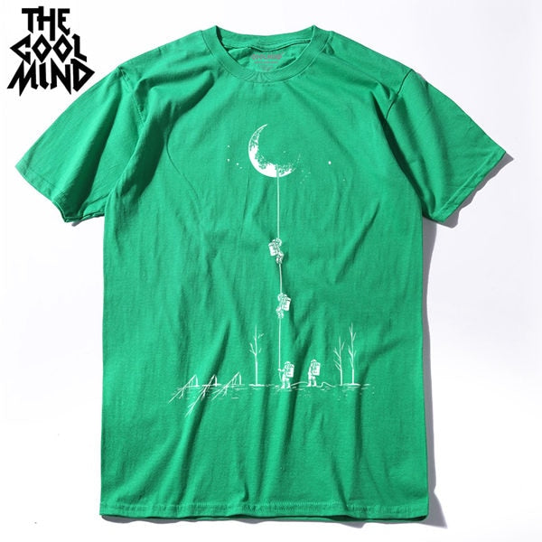 COOLMIND 100% cotton casual short sleeve moon theam men T shirt o-neck knitted comfortable fabric street style men t-shirt