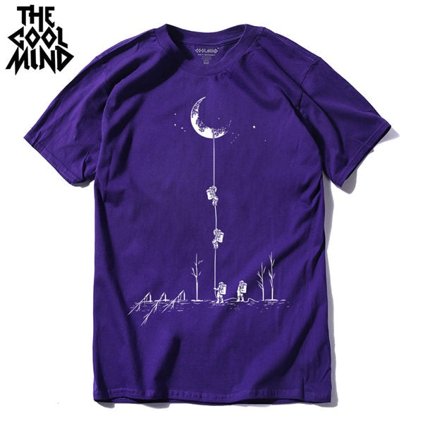 COOLMIND 100% cotton casual short sleeve moon theam men T shirt o-neck knitted comfortable fabric street style men t-shirt