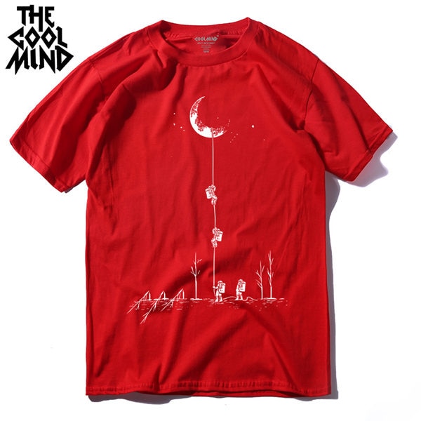COOLMIND 100% cotton casual short sleeve moon theam men T shirt o-neck knitted comfortable fabric street style men t-shirt
