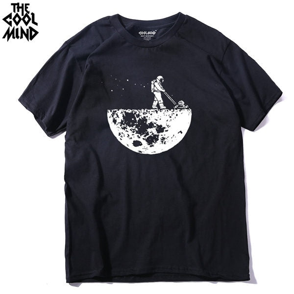 COOLMIND 100% cotton casual short sleeve moon theam men T shirt o-neck knitted comfortable fabric street style men t-shirt
