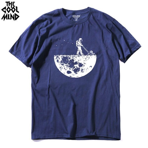 COOLMIND 100% cotton casual short sleeve moon theam men T shirt o-neck knitted comfortable fabric street style men t-shirt
