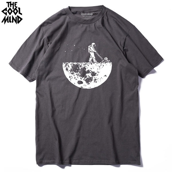 COOLMIND 100% cotton casual short sleeve moon theam men T shirt o-neck knitted comfortable fabric street style men t-shirt