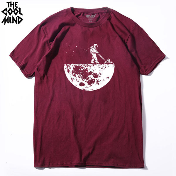COOLMIND 100% cotton casual short sleeve moon theam men T shirt o-neck knitted comfortable fabric street style men t-shirt
