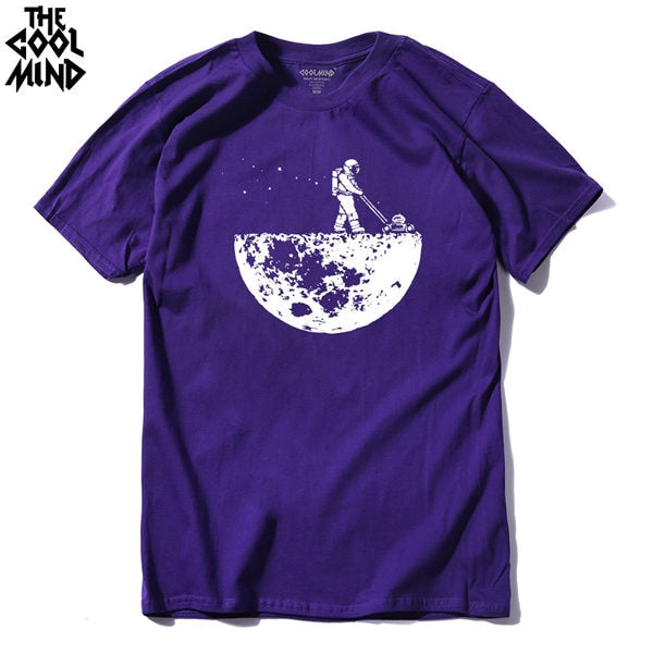COOLMIND 100% cotton casual short sleeve moon theam men T shirt o-neck knitted comfortable fabric street style men t-shirt