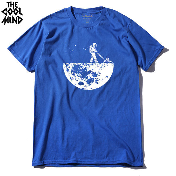 COOLMIND 100% cotton casual short sleeve moon theam men T shirt o-neck knitted comfortable fabric street style men t-shirt