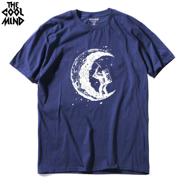 COOLMIND 100% cotton casual short sleeve moon theam men T shirt o-neck knitted comfortable fabric street style men t-shirt
