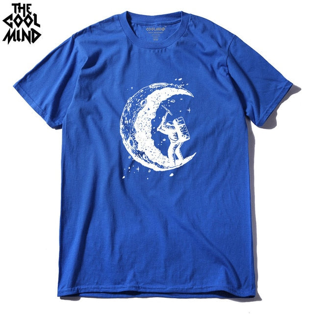 COOLMIND 100% cotton casual short sleeve moon theam men T shirt o-neck knitted comfortable fabric street style men t-shirt