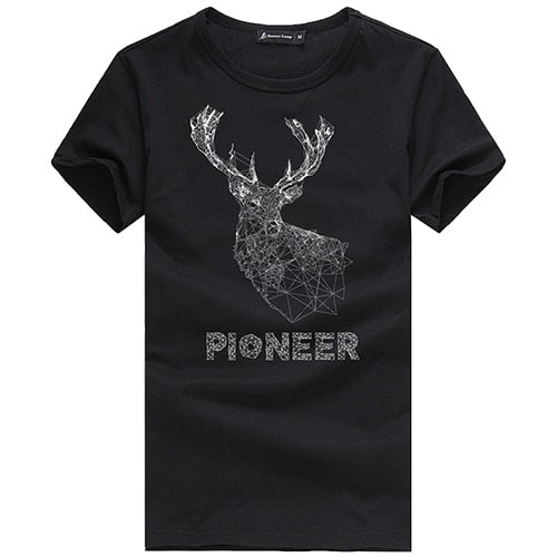 Pioneer Camp Lightning Printed tees Men Black T Shirt Men Fashion men Casual brand Clothing Cotton T-shirt 405043