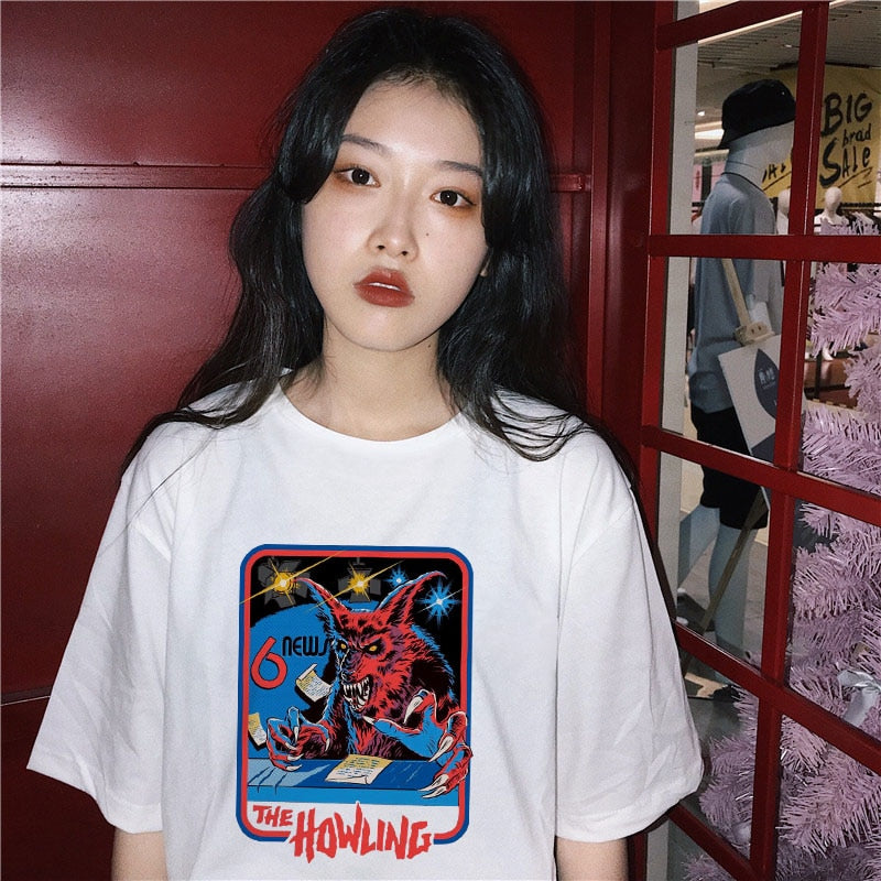 THE HOWLING Print Vintage New Summer Women Tshirt Short Sleeve Let's Summer Demons Graphic Harajuku Tumblr T shirt Women tops