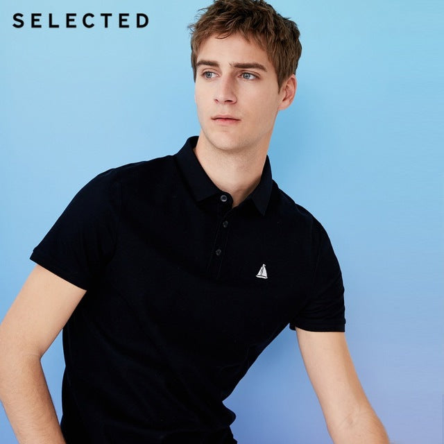 SELECTED new men's cotton embroidered casual shorts-sleeve lapel T-Shirt S|41823Z525