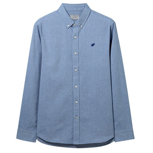 Giordano Men Shirt Men Embroidery Frog Pattern Camisa Masculina Long Sleeve Oxford Shirt Quality Fabric Social Casual Shirts
