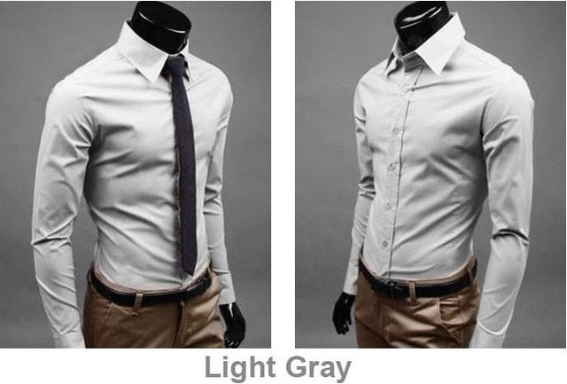 New Men Dress Shirt Turn-Down Collar Unique Neckline Fashion Solid Color Slim Fit Long Sleeve Man Shirt