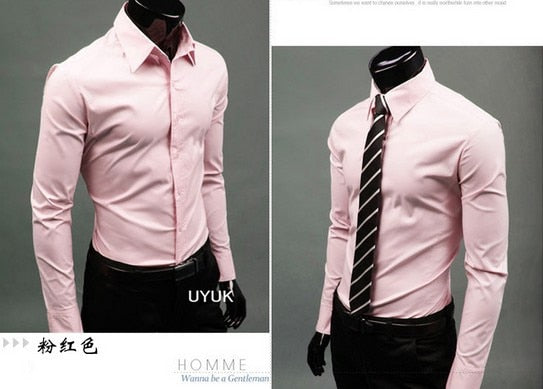 New Men Dress Shirt Turn-Down Collar Unique Neckline Fashion Solid Color Slim Fit Long Sleeve Man Shirt