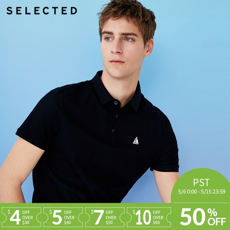 SELECTED new men's cotton embroidered casual shorts-sleeve lapel T-Shirt S|41823Z525