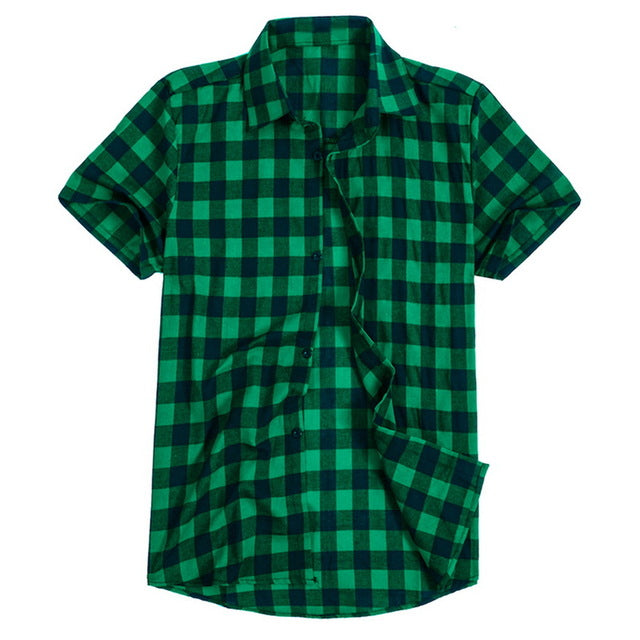 Puimentiua Summer Fashion Turn-down Collar Short Sleeve Men Shirt Casual Red Black Plaid Shirt Male Shirt camisa hombre 2018