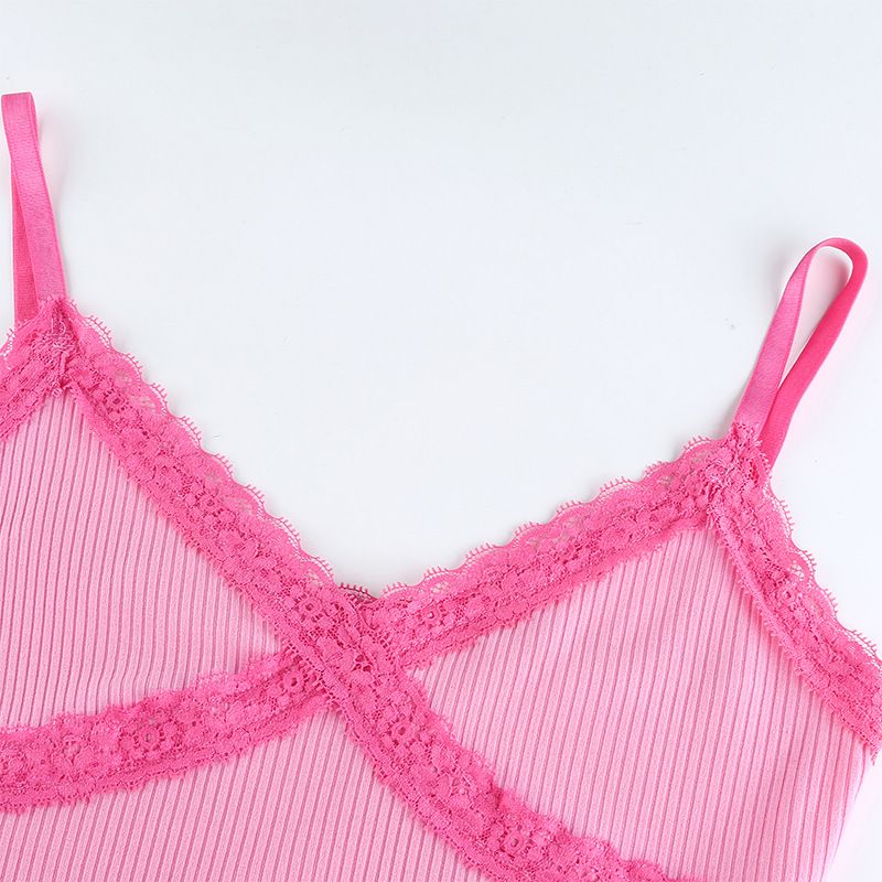 Crop Top Women Lace Cami Top Sexy Top Femme Pink Cute tops V Neck Fashion Cotton Tank Tops summer tops for women 2020 croptop