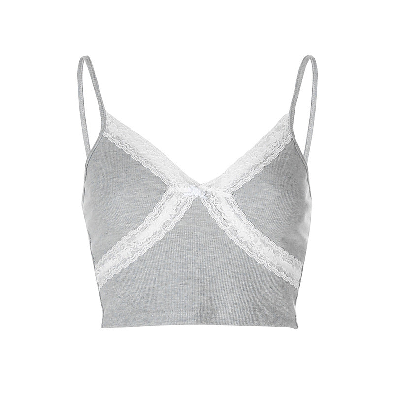 Crop Top Women Lace Cami Top Sexy Top Femme Pink Cute tops V Neck Fashion Cotton Tank Tops summer tops for women 2020 croptop