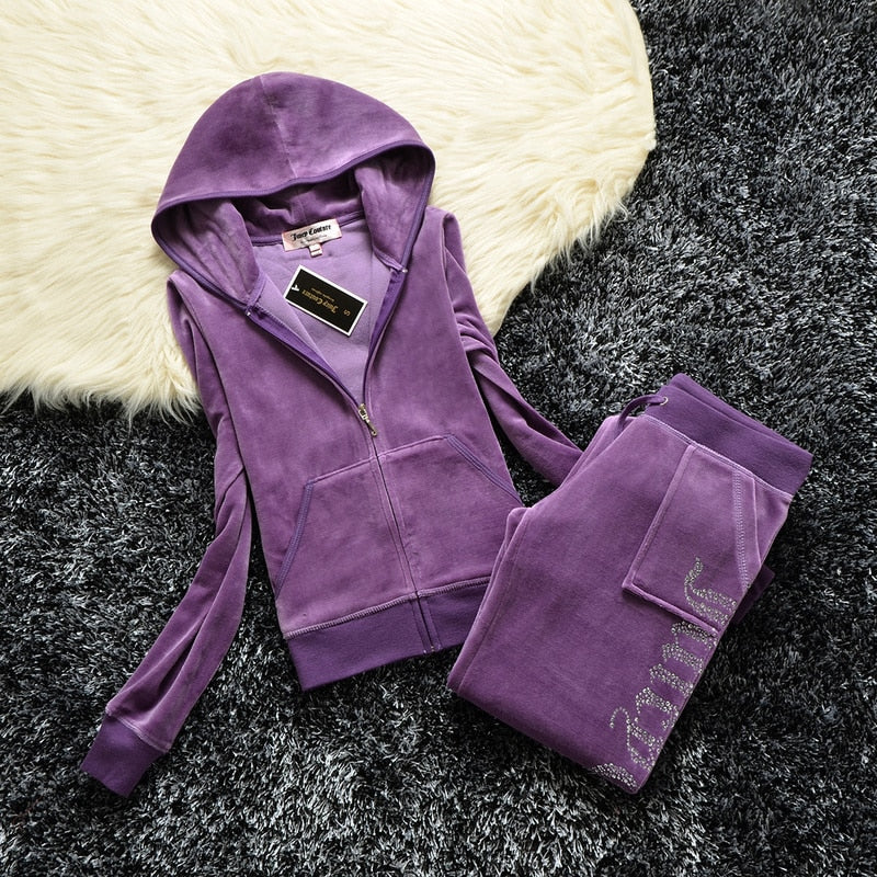 2022 Spring And Autumn Ladies Sweatshirt Velvet Zipper Hoodie Casual Fashion Sportswear Two-piece Sportswear