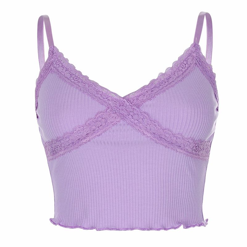 Crop Top Women Lace Cami Top Sexy Top Femme Pink Cute tops V Neck Fashion Cotton Tank Tops summer tops for women 2020 croptop