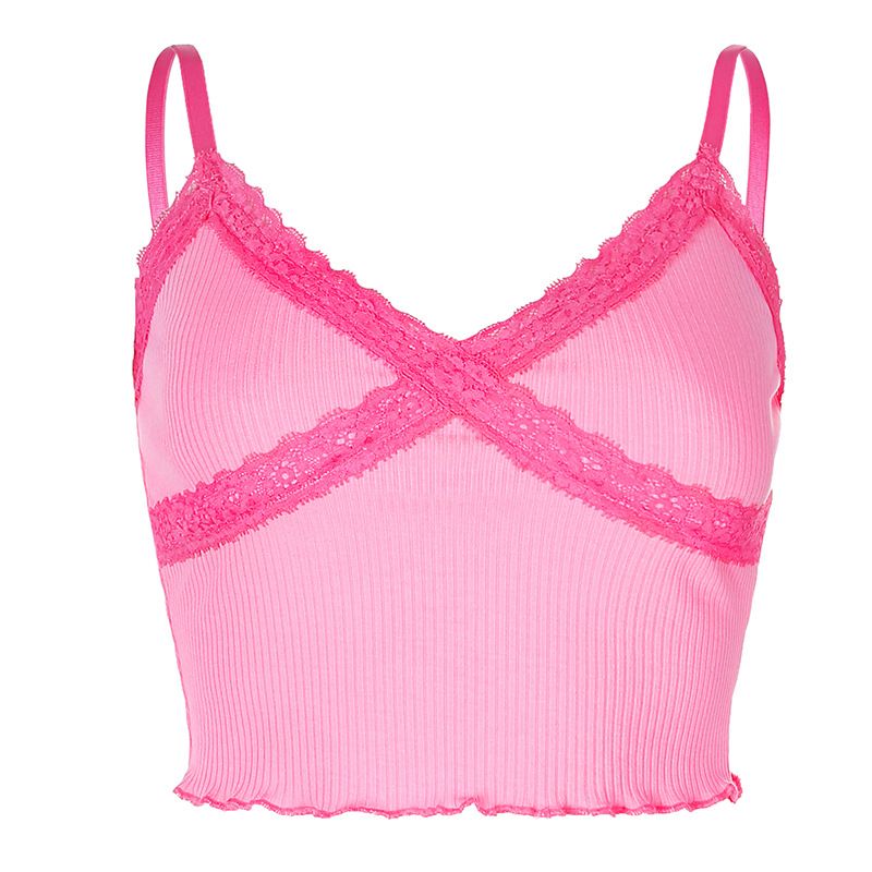 Crop Top Women Lace Cami Top Sexy Top Femme Pink Cute tops V Neck Fashion Cotton Tank Tops summer tops for women 2020 croptop