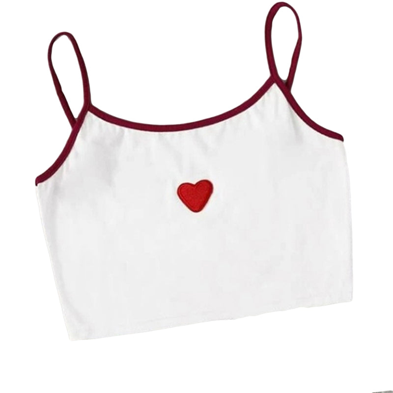 2020 Summer Women Crop Top Cropped Ladies Spaghetti Strap Elastic Camisole Sexy EMOTIONAL Heart Letter Embroidery Tank Tops