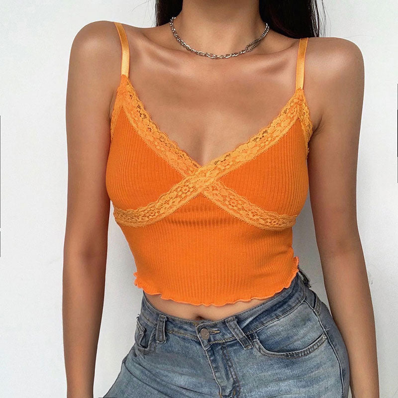 Crop Top Women Lace Cami Top Sexy Top Femme Pink Cute tops V Neck Fashion Cotton Tank Tops summer tops for women 2020 croptop