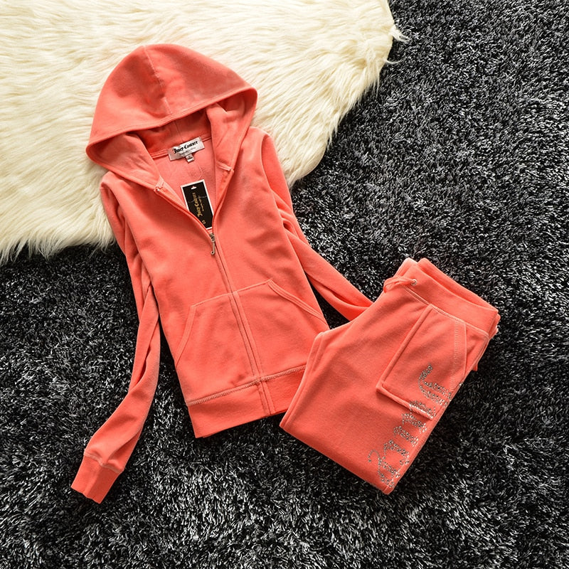 2022 Spring And Autumn Ladies Sweatshirt Velvet Zipper Hoodie Casual Fashion Sportswear Two-piece Sportswear