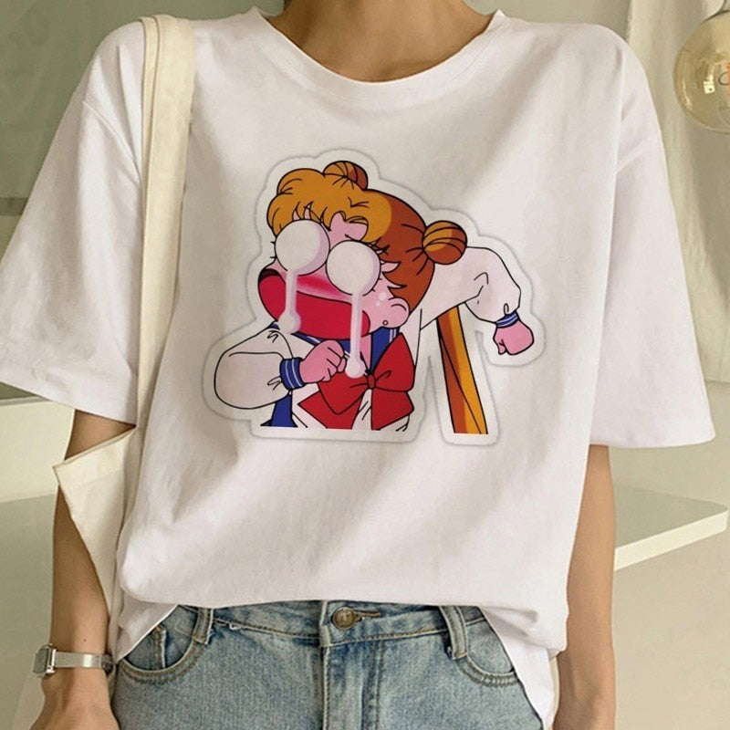 Sailor Moon Summer New Fashion T Shirt Women Harajuku Short Sleeve Fun Ulzzang T-Shirt Cute Cat Tshirt Cartoon Top Tees Female