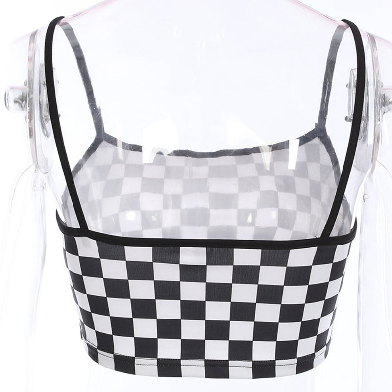 Fashion Stretch Sexy Ladies Crop Tops Women Plaid Tank Tops Slim Backless Short Vest Tops