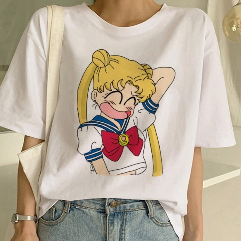 Sailor Moon Summer New Fashion T Shirt Women Harajuku Short Sleeve Fun Ulzzang T-Shirt Cute Cat Tshirt Cartoon Top Tees Female