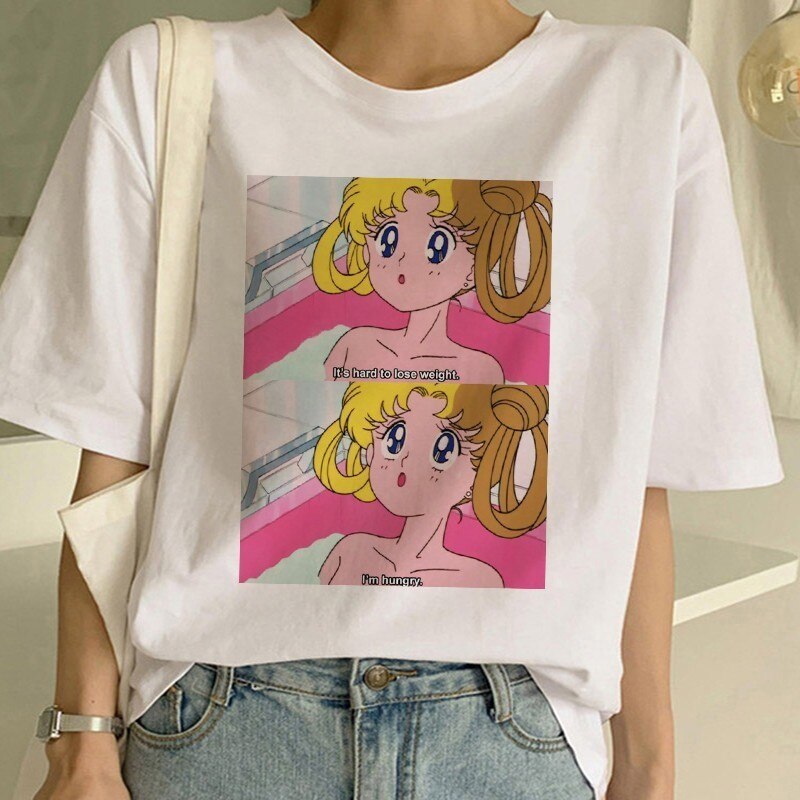 Sailor Moon Summer New Fashion T Shirt Women Harajuku Short Sleeve Fun Ulzzang T-Shirt Cute Cat Tshirt Cartoon Top Tees Female