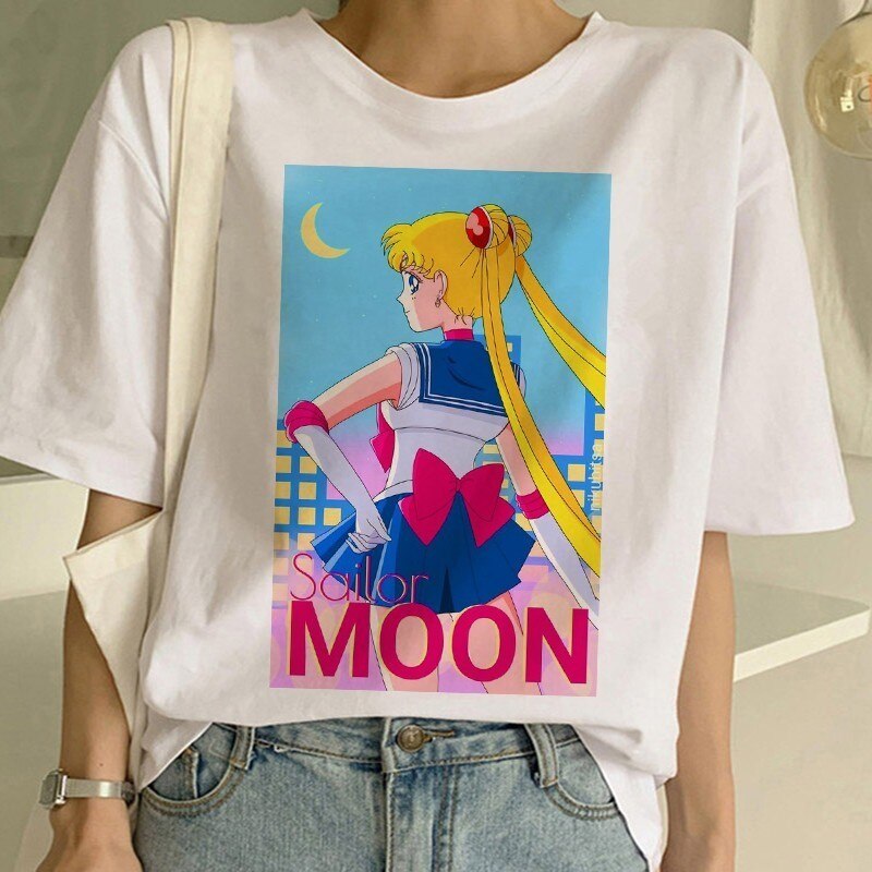 Sailor Moon Summer New Fashion T Shirt Women Harajuku Short Sleeve Fun Ulzzang T-Shirt Cute Cat Tshirt Cartoon Top Tees Female