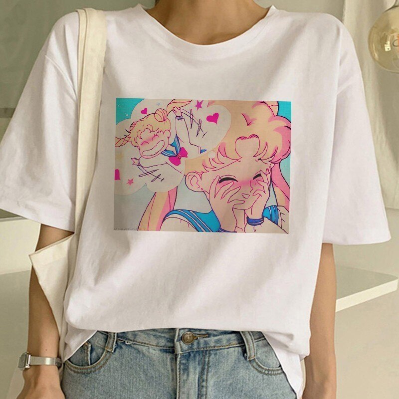 Sailor Moon Summer New Fashion T Shirt Women Harajuku Short Sleeve Fun Ulzzang T-Shirt Cute Cat Tshirt Cartoon Top Tees Female