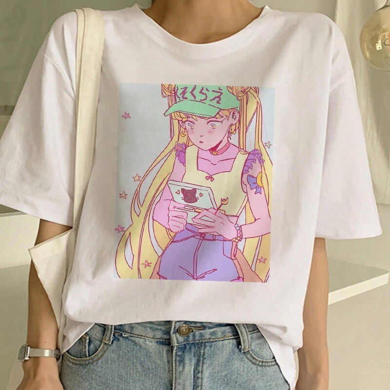 Sailor Moon Summer New Fashion T Shirt Women Harajuku Short Sleeve Fun Ulzzang T-Shirt Cute Cat Tshirt Cartoon Top Tees Female